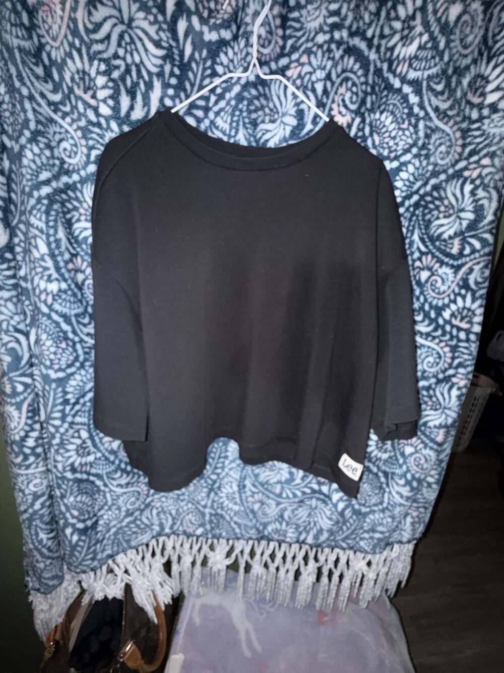 Lee Black 3/4 Sleeve Crop Top Size XL